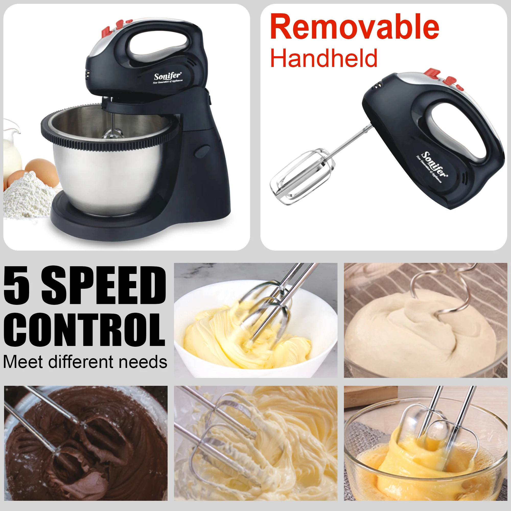 Stand Mixer Professional Kitchen Aid Chef Machine 250W Food Blender Cream Whisk Cake Dough Mixers With 3L Bowl Charm Sonifer 4