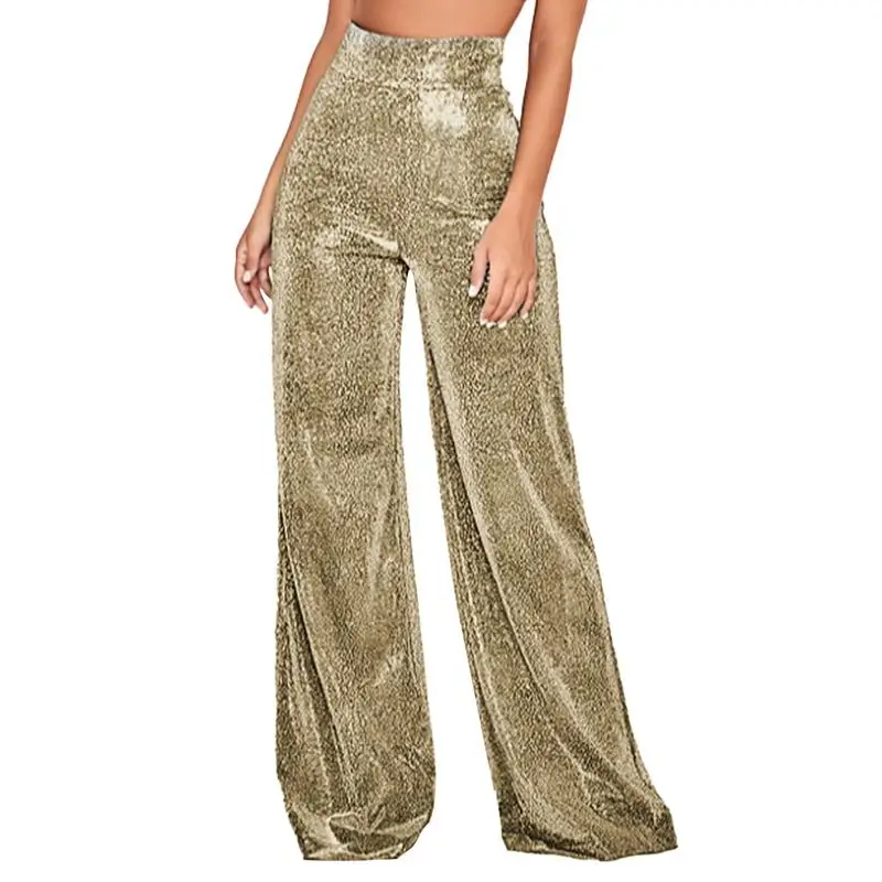 

Sparkly Pants For Women Sparkly Glitter Casual Trousers Shiny Pants Back ZipperLoose Flare Bell Bottom Pants Night Out Clubwear