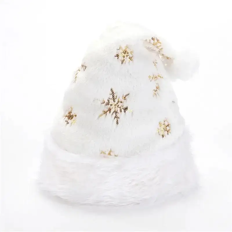 White Soft Plush Christmas Hat Party Snowflake Santa Hats Xmas Decoration New Year Holiday Supplies