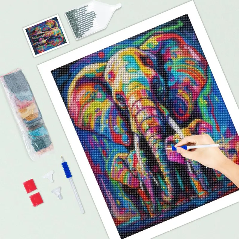 CHENISTORY Diamond Embroidery Complete Kit Colored Elephant 5D Diamond Painting Mosaic Pictures Wall Art Home Decoration diamond painting