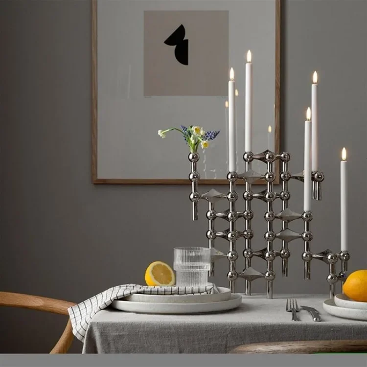 Metall-Molekülstruktur Kerzenhalter Nordischer Silber-Kerzenständer Tischdekoration Wohnzimmer-Dekoration Geschenk Heim-Deko Kandelaber – Detail 7