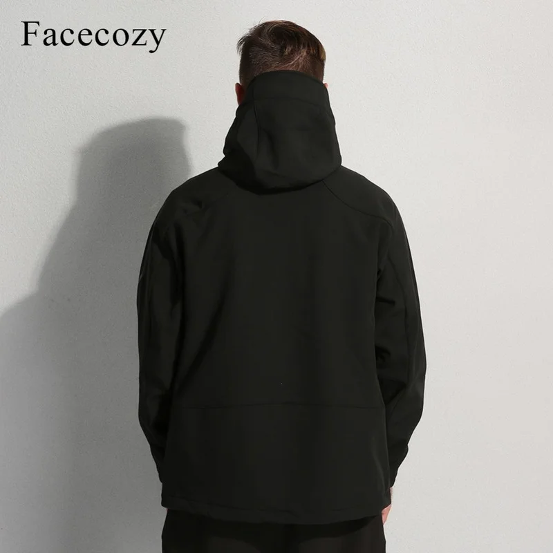 Facecozy Men's Autumn Winter Outdoor Breathable Softshell Camping Hiking Jacket Male Fleece Hooded Thermal Fishing Skiing Coat