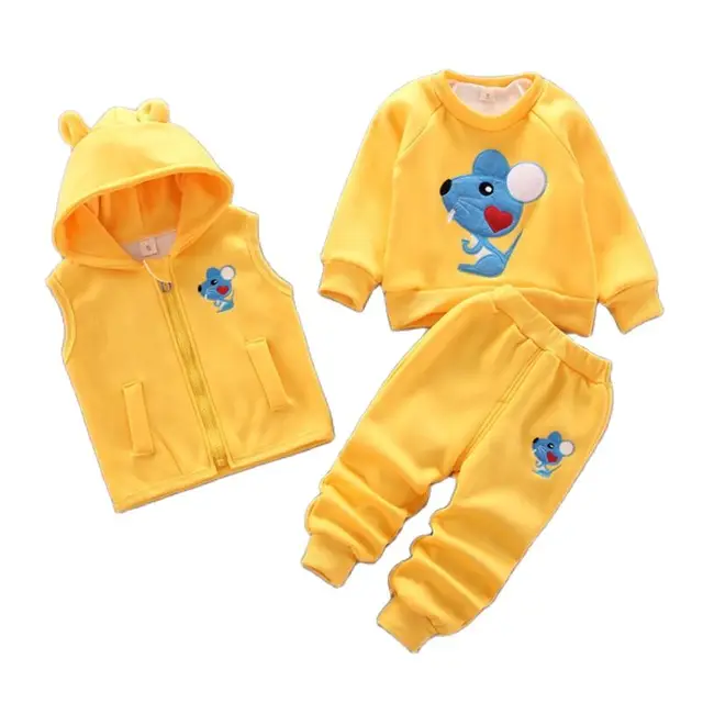 Baby boys girls autumn winter mouse fleece hoody jacket coat pants pc suit infant kids children
