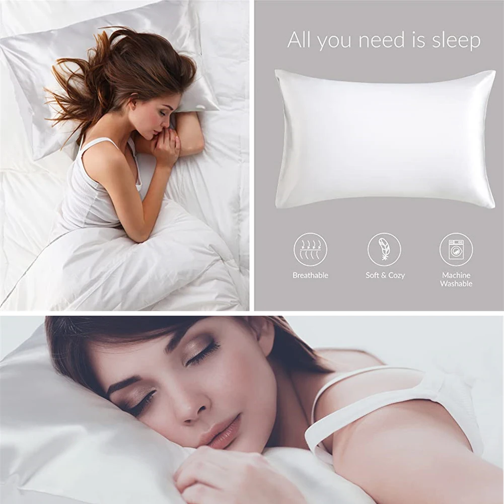 2pcs/set Solid Satin Skin Care Pillowcases Hair Anti Pillow Case Queen Size Envelope Pillow Covers for Home Hotel Travel 6