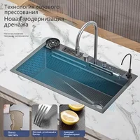 Stainless Steel Waterfall Kitchen Sink Embossed Digital display Multifunctional Large Single Slot Dishwashing Basin 2