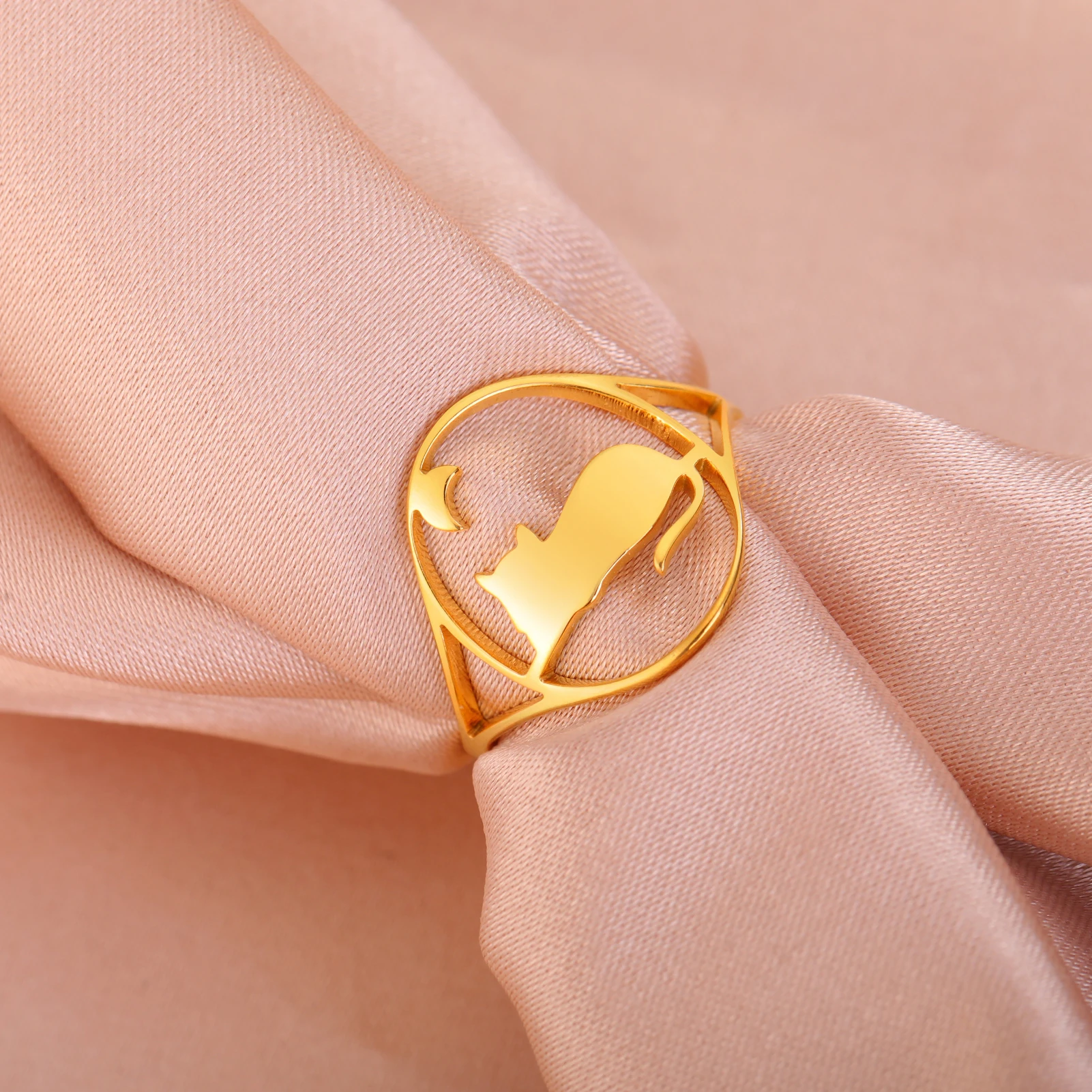 Kkjoy Mode minimalist ische Goldfarbe Katze Fingerringe für Frauen niedlichen Haustier Ring Schmuck Zubehör Geschenk für Mädchen Großhandel neu in – Detail 11