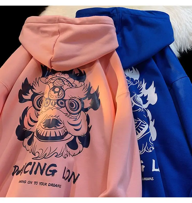 Chinese Style Domineering Lion Head Print Harajuku Hoodie Winter Creative Design Sweatshirts Hoody Pullover Streetwear Women Men
