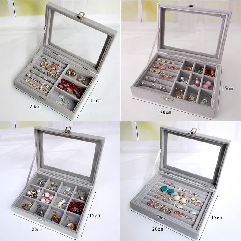 Hot Sales Fashion Portable Velvet Jewelry Ring Jewelry Display Organizer Box Tray Holder Earring Jewelry Storage Case Showcase