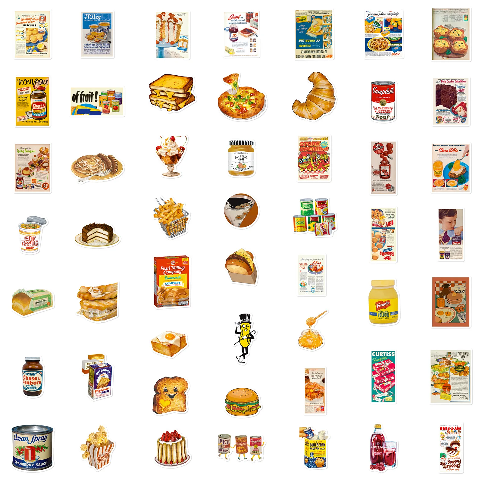 50Pcs 귀여운 복고풍 음식 인 스타일 포스터 스티커 DIY 전화 노트북 수하물 스케이트 보드 낙서 데칼 아이 선물에 재미