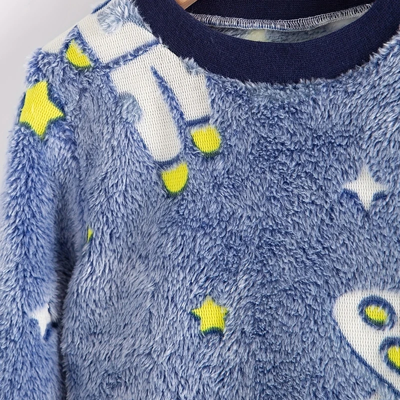 2 pieces/set boys winter plush night fluorescent warm pajamas - Uniqwear