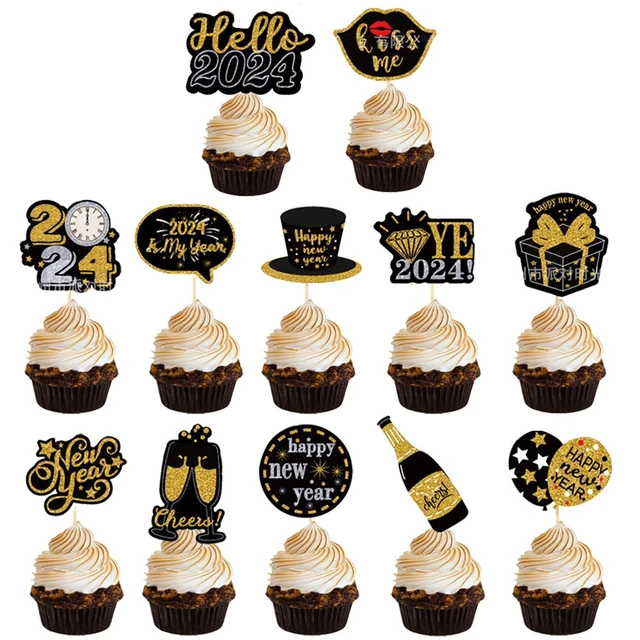 6Pcs Happy New Year Cupcake Toppers 2024 Gold Glitter New Years Cupcake  Toppers 2023 New Years Cake Topper New Years Eve Party Supplies