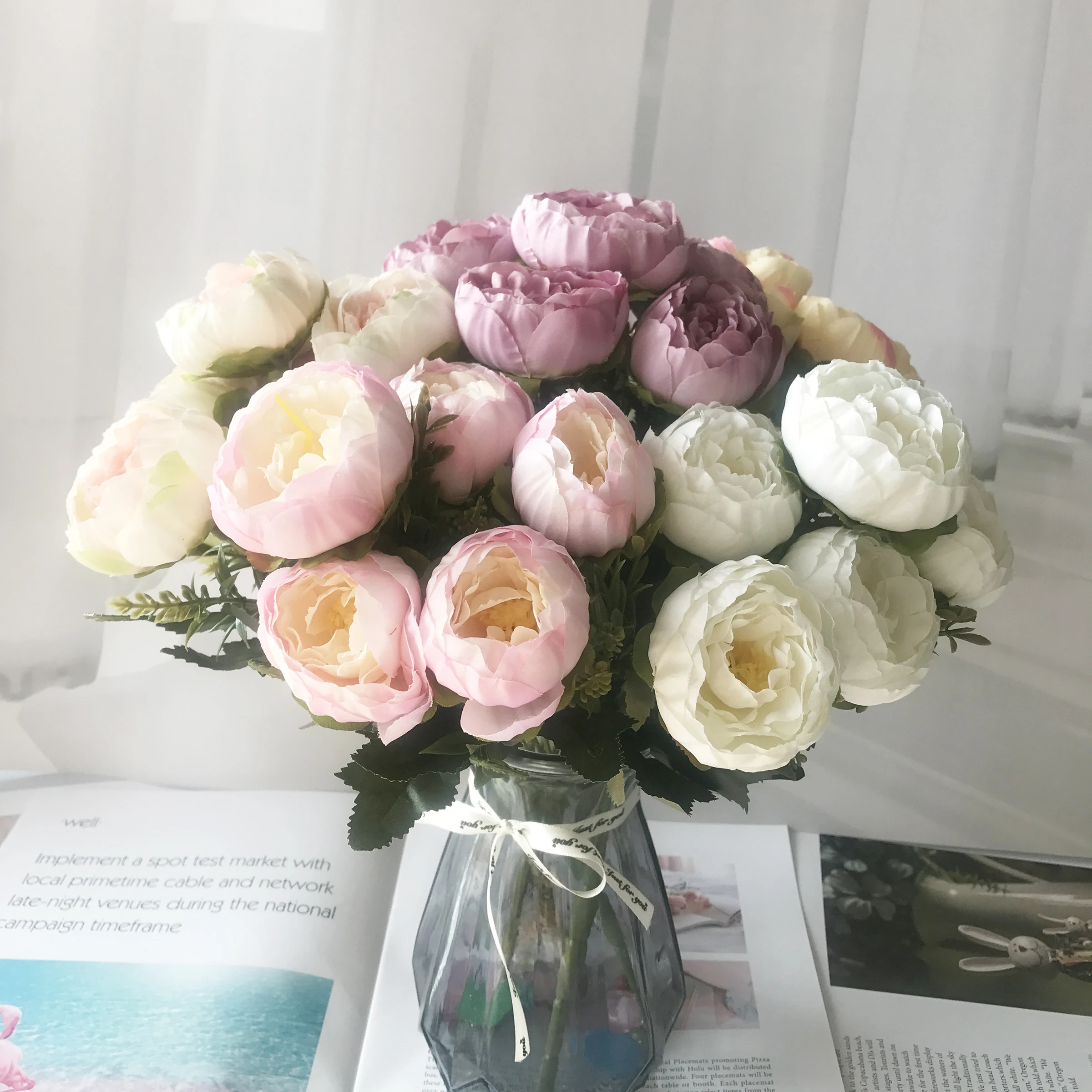 Ramo de peonías artificiales para decoración del hogar, ramo de peonías de  seda, rosa y blanca, 6 cabezas|Flores artificiales y secas| - AliExpress