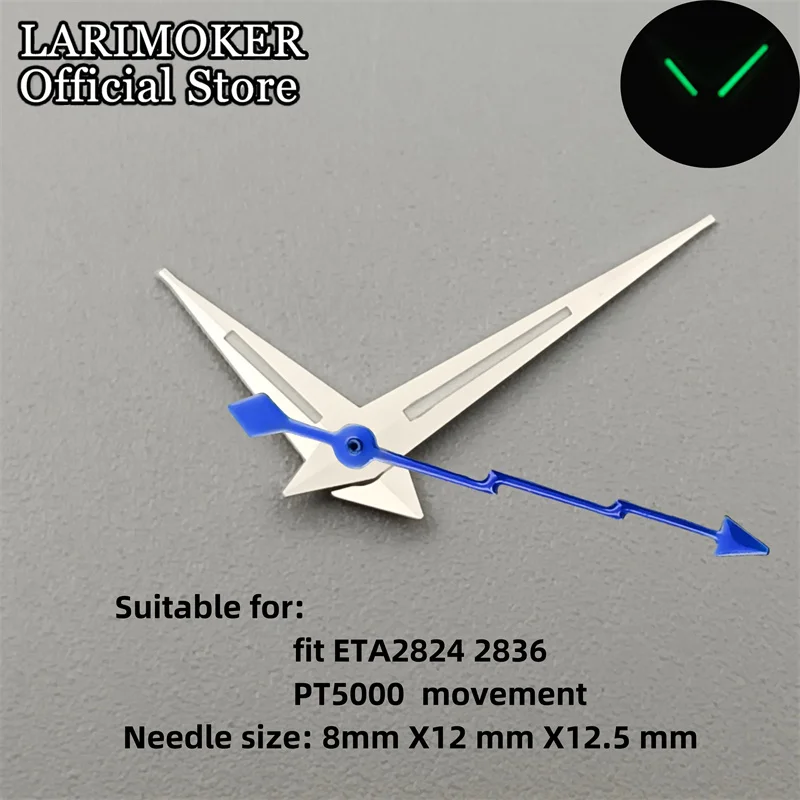 LARIMOKER 핸드 피팅 녹색 발광 포인터, NH35, NH36, NH38, ETA2824, PT500Movement