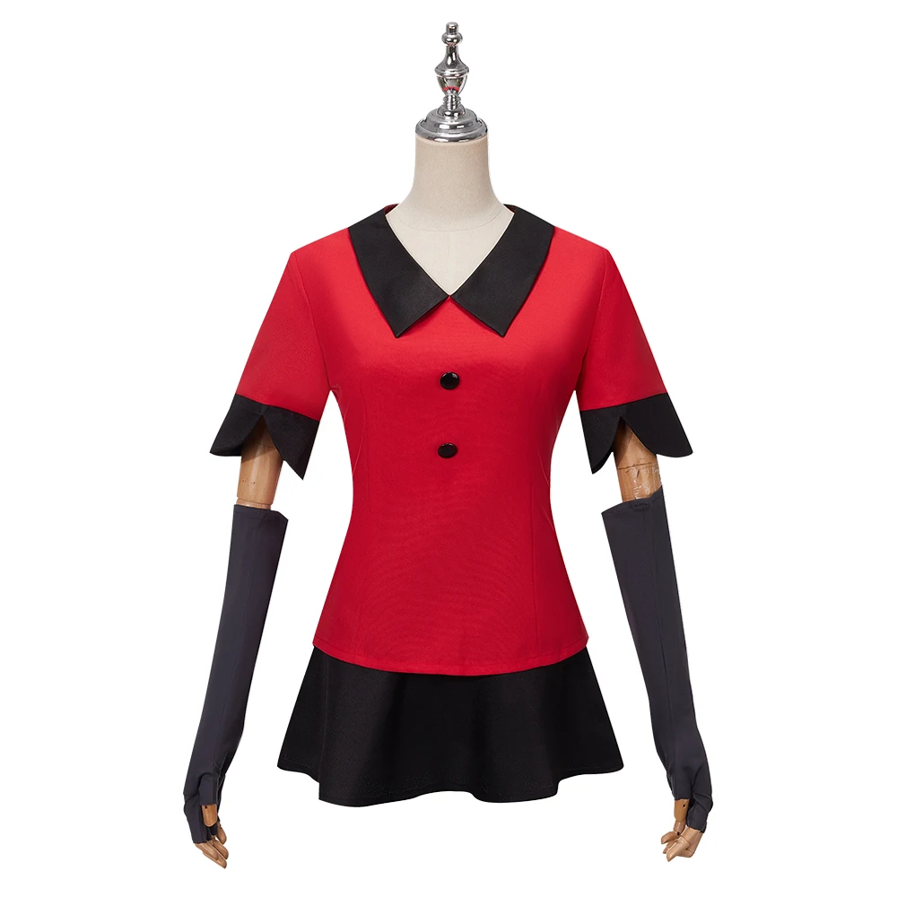 thumbnail image 5 of Disfraz de Cosplay de Vaggie de Anime, pelucas, vestido elegante, uniforme rojo, falda superior, guantes, calcetines, conjunto completo, trajes para mujer, atuendo de fiesta de Halloween, 5 of 5