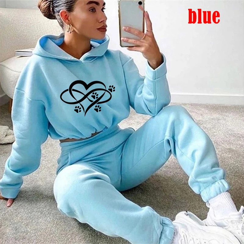 Women Tracksuit Fashion Sportswear 2pcs Outfits Womens Hoodies Top+pants Jogging Suit Heart Printed Sexy Suit