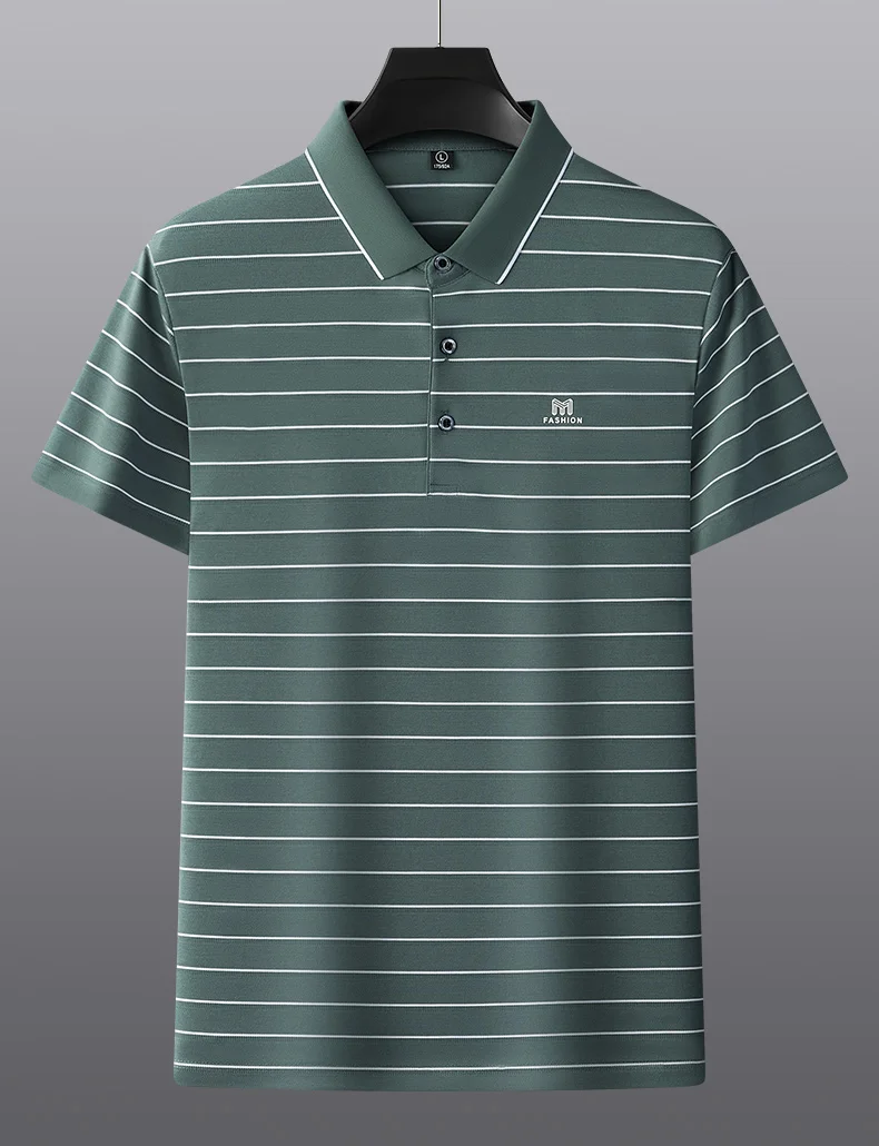 High-end fashion letter embroidery short-sleeved POLO shirt Men's casual T-shirt summer stripe business Paul shirt Men's wear 26 S5f77eed4874d4ed690d93a96d926fb071