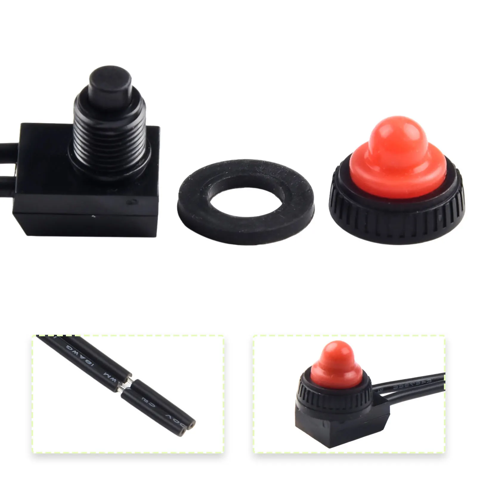 

New Push Button Switch On-Off Switch KP107 Plastic Shell Self-locking Waterproof With Leads Wire 250V Protective