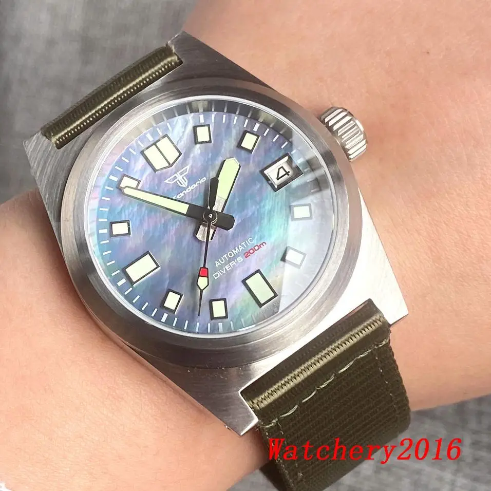 

New Tandorio AR Sapphire Glass Japan NH35 NH35A Brushed 200M Black Mop Dial Luminous Mechanical Mens Diver Watch