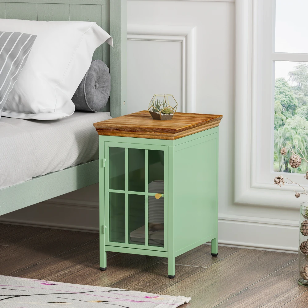 

Nightstand with Storage Cabinet & Solid Wood Tabletop, Bedside Table, Sofa Side Coffee Table for Bedroom, Living Room, G