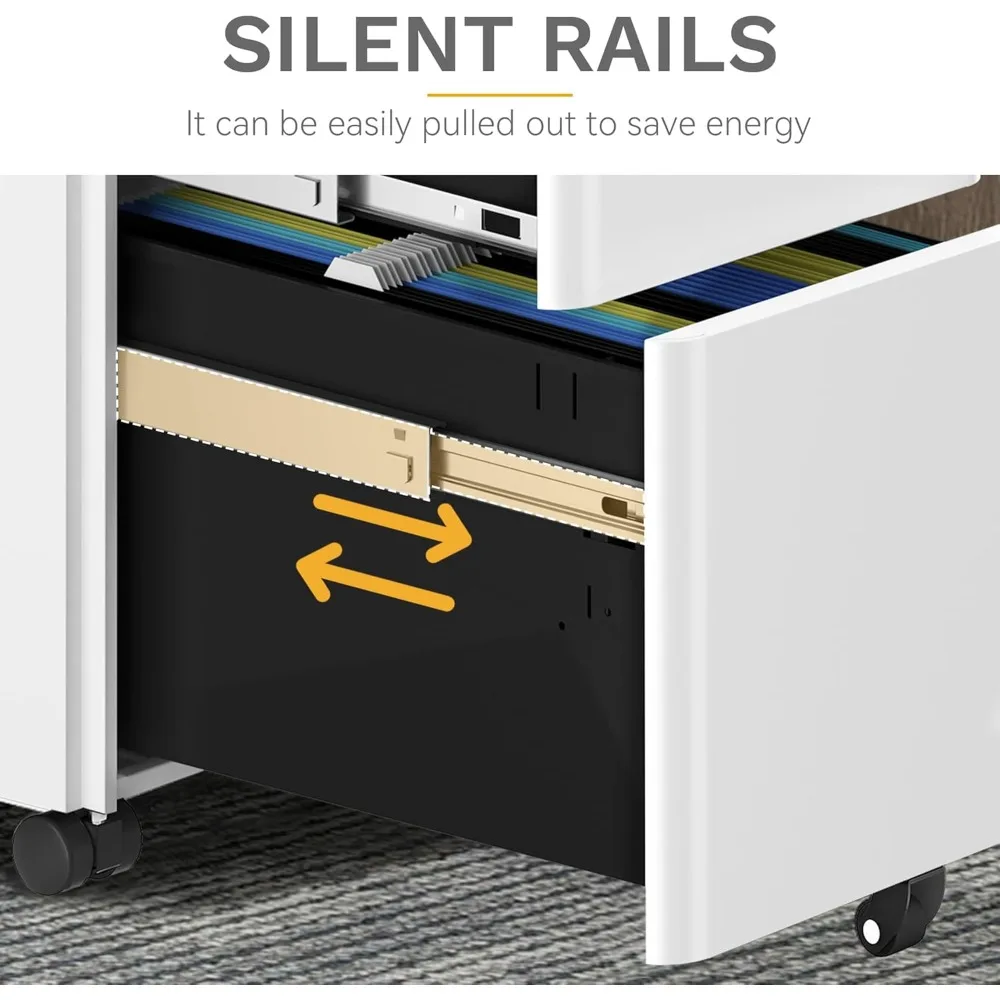 3-drawer vertical file cabinet, mobile filing cabinet with lockable, pre-assembled compact slim file cabinet, portable office s