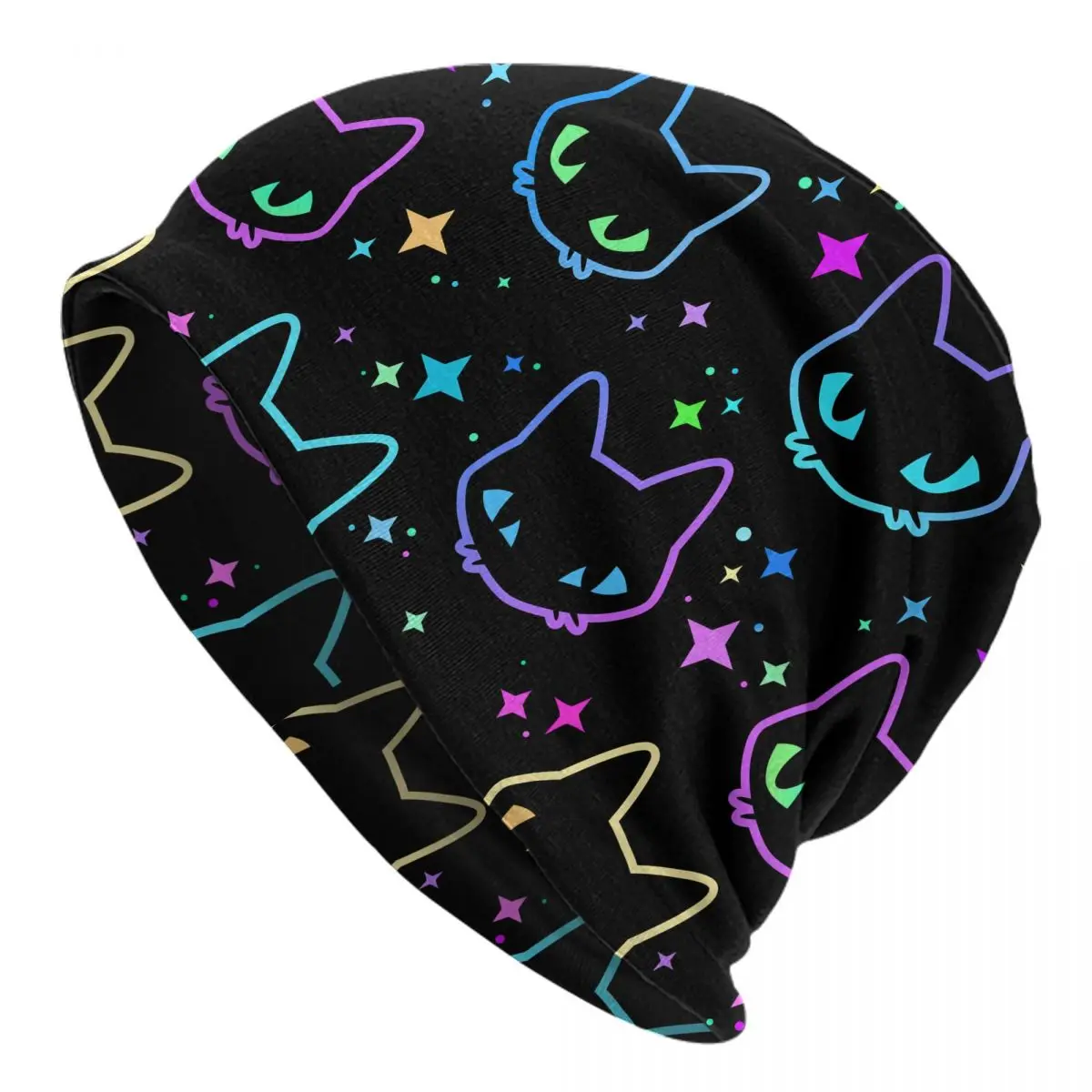 

Colorful Neon Cat Bonnet Hat Fashion Street Skullies Beanies Hats Unisex Knit Hat Warm Dual-use Caps