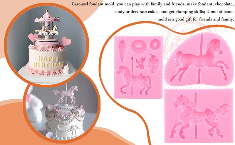 Karussell Pferd Silikon Fondant Form Schaukel Schokolade Süßigkeiten Form Baby Dusche Kuchen Dekorieren Werkzeug Seife Handwerk Küche Liefert – Detail 2