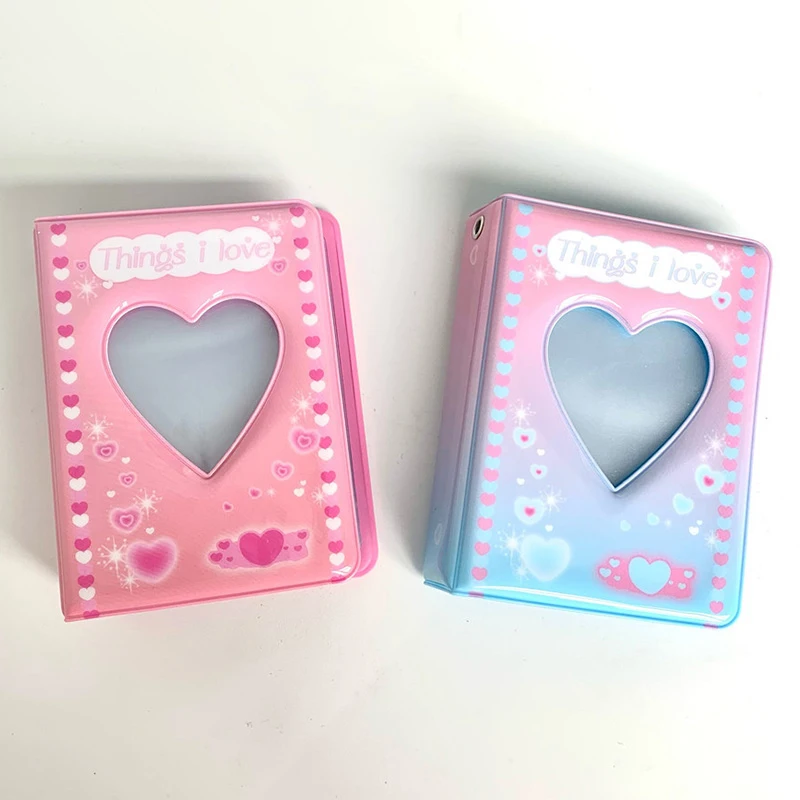 

Cute Mini Photo Album Pink Blue Gradien Storage Album Creative Heart Hollow Star Chasing Album INS 40 Grids Photocard Holder