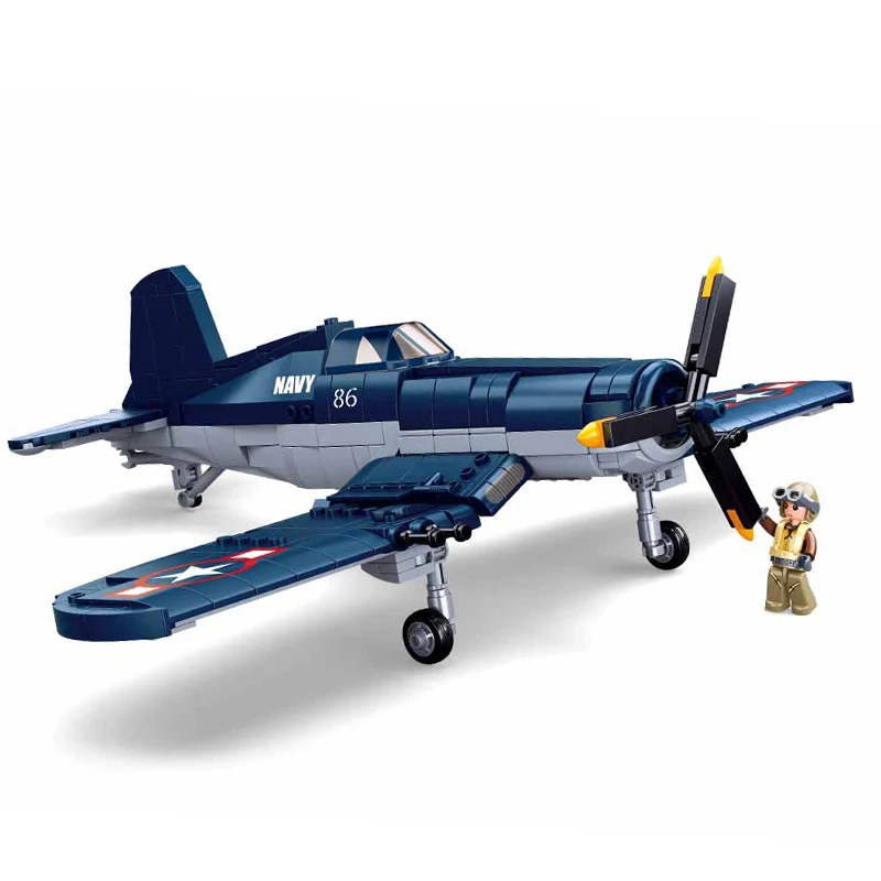 

World War II WW2 US Vought Corsair F4U Fighter Propeller Airplane Building Block Battle Bomber Military Weapons Model Brick Toy