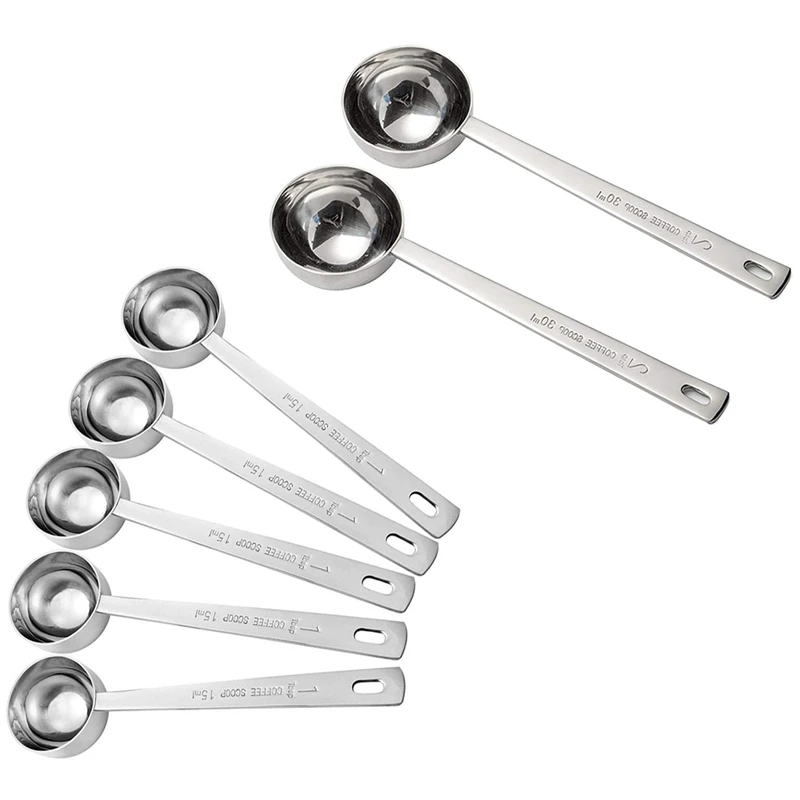 

HOT-7 Pcs Stainless Steel Coffee Scoop For Coffee, Milk Powder, Fruit Powder, 5 Pcs 15Ml & 2 Pcs 30Ml