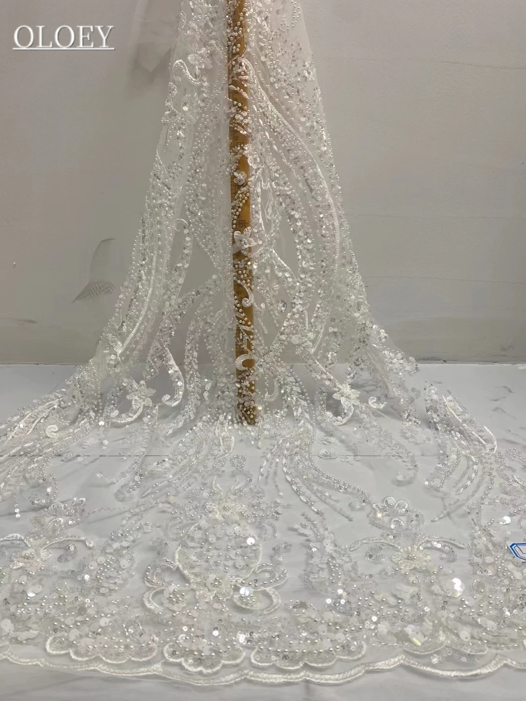

White High Quality French Heavy Hand Made Groom Enbroidery Lace Fabric African Nigerian With Sequins Fabric For Wedding Dress