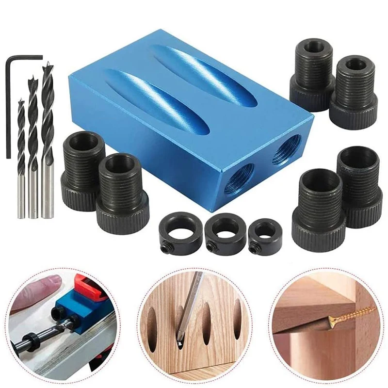 

Locator Drill Woodworking Oblique Hole Bits Pocket Hole Jig Kit 15 Degree Angle Drill Guide Set Hole Puncher DIY Carpentry Tools