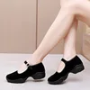 Women Shoes Black Velvet Pumps Buckle Strap Mary Jane Heels Lady Platform Block Heel Work Shoes Casual Walking Dance Cloth Shoes 6