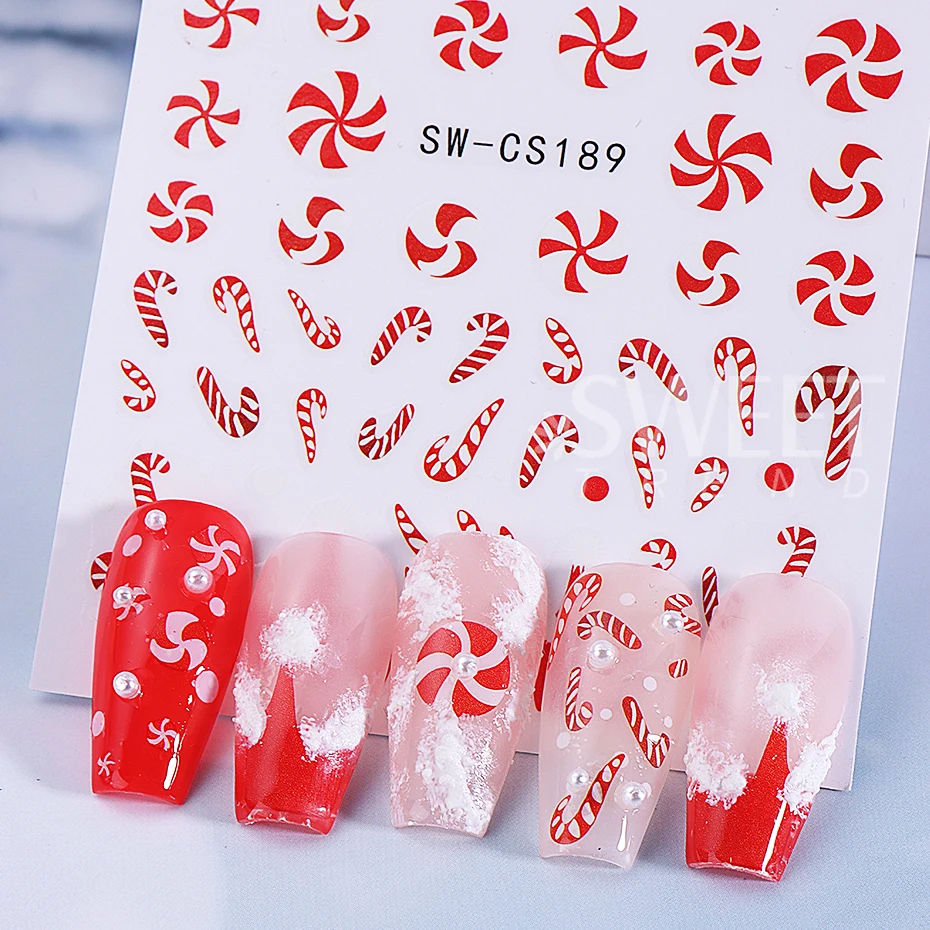 2/3pcs Christmas Nail Stickers Cute Cartoon Snowman Holly Gingerbread Bow Candy Bell Slider Decals Holiday DIY Manicure Decor