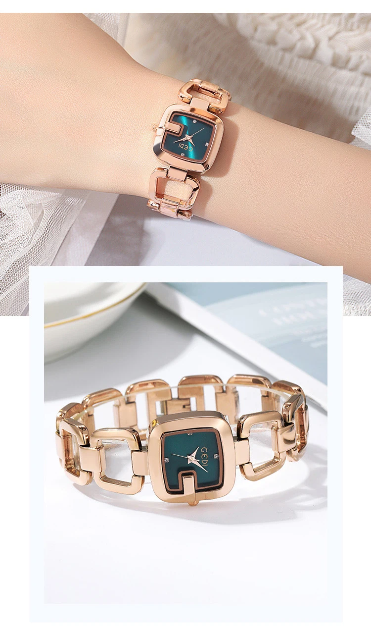 GEDI Elegant Steel Chain Strap Square Shaped Ladies Watches Luxury Minimalist Waterproof Women's Quartz Jewelry Wrist Watch Gift