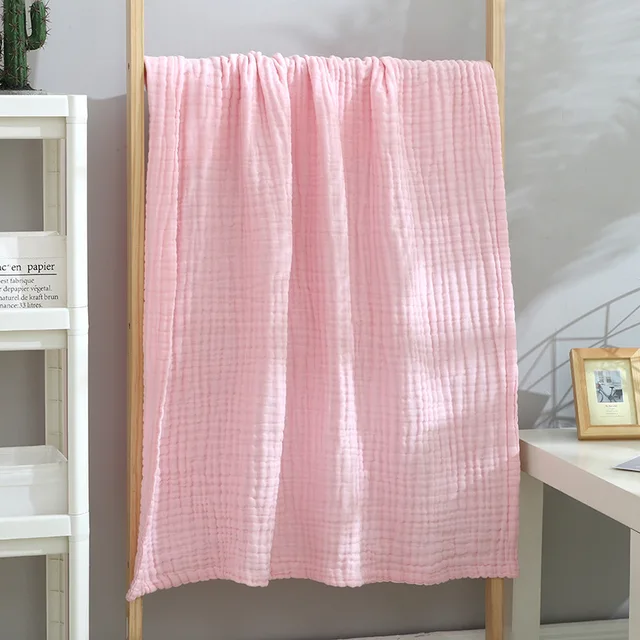 2PCS Baby Bath Towel Newborn Bathrobe Cotton Gauze 6 Layers Washcloth Blankets Child Robe Kids Facecloth Muslin bathroom towels 2 Pink 105X105CM
