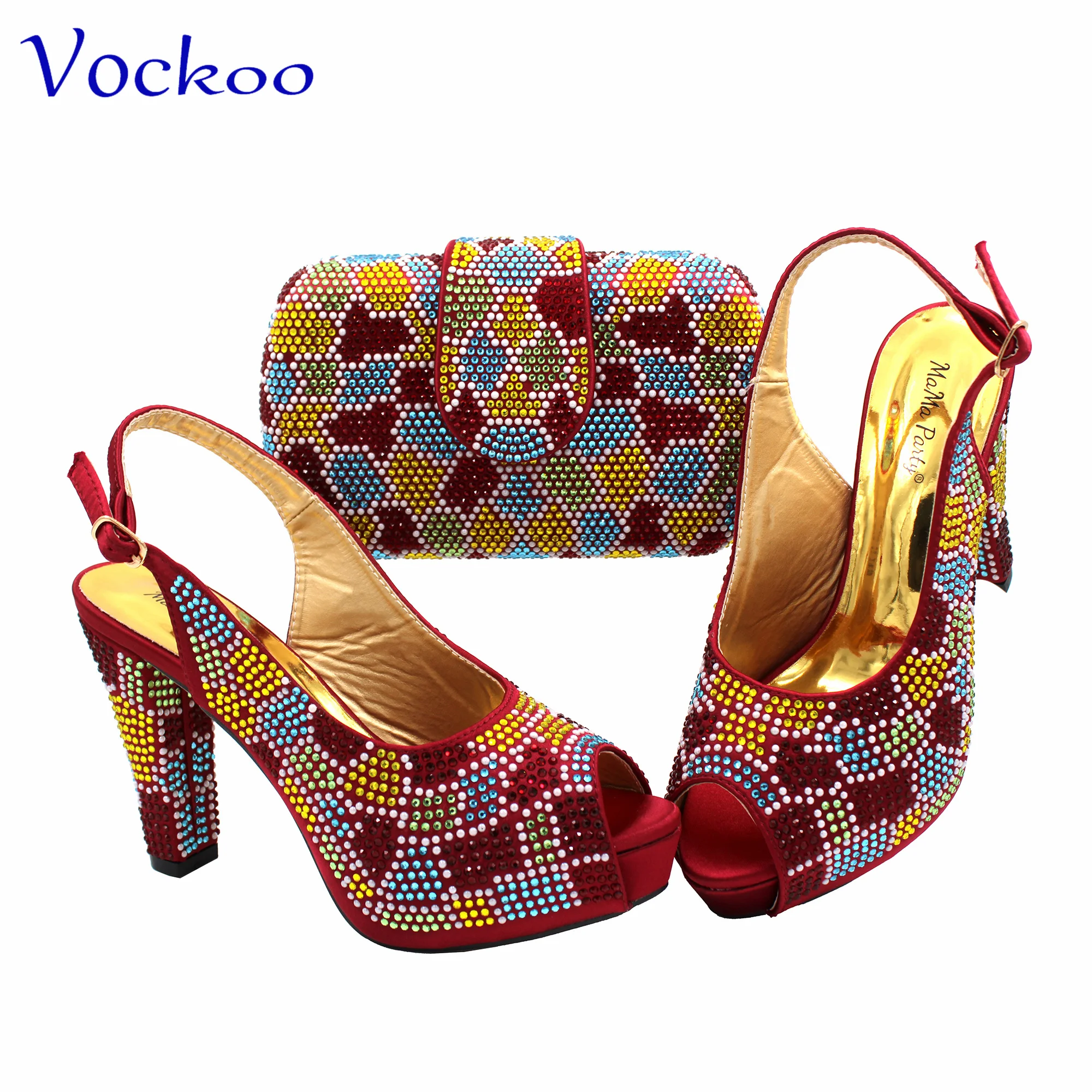 New Shoe and Matching Bag for Nigeria Party Slip on Shoes for Women Ladies Italian Shoes and Bag Set Decorated with Rhinestone