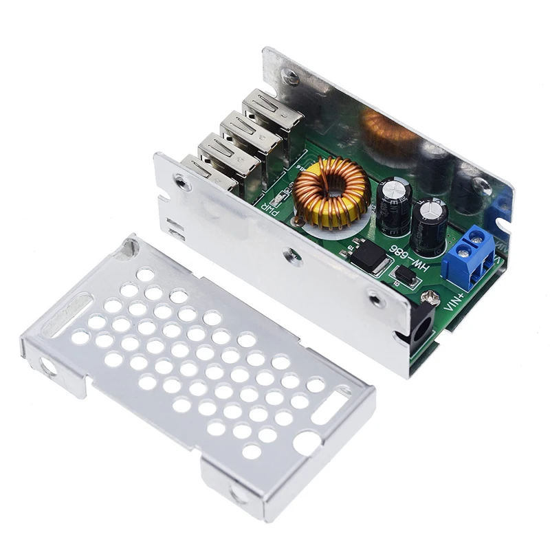 XY-3606T DC-DC 스텝 다운 전원 공급 장치 모듈, 5A, 4 USB 출력, 25W 벅 컨버터 전원 보드, 휴대폰용 알루미늄 쉘 포함