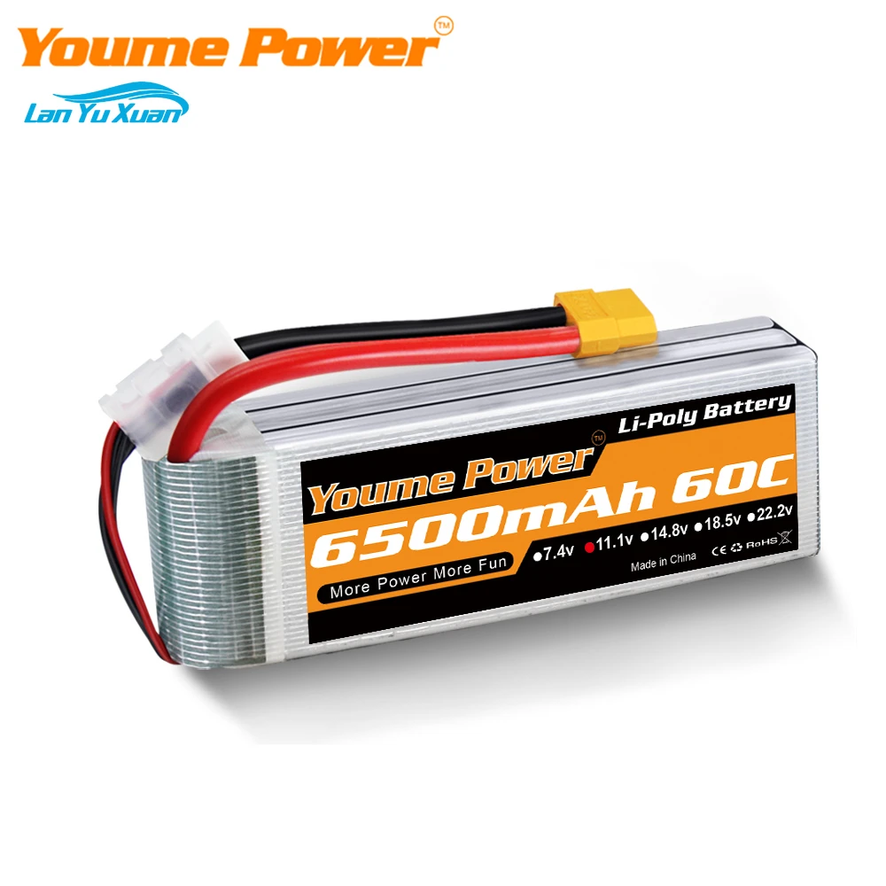 

3S Lipo Battery 6500mah 11.1V 60C T XT60 Deans EC5 XT90 EC3 for 1/10 Monster Car Truck RC Helicopter Drone Boat