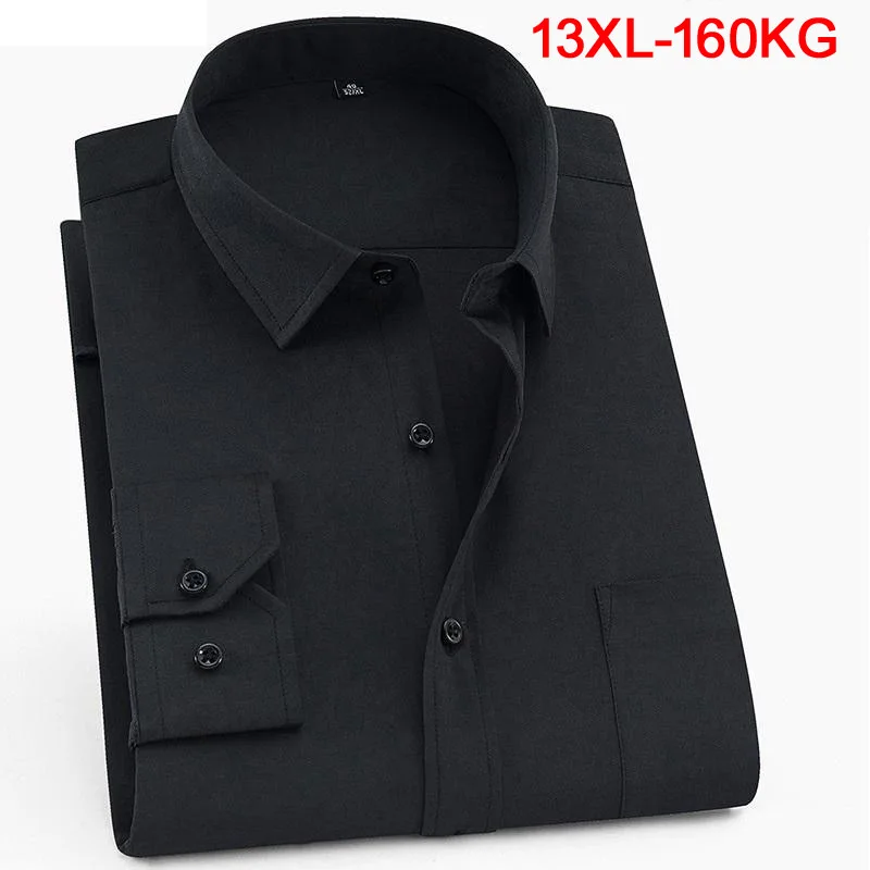 

Large size 10XL 11XL 12XL 13XL shirt business office comfortable men's long sleeve lapel black top 7XL 8XL 9XL