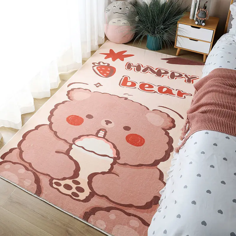 

Happy Bear Cartoon Girl Cute Rug Home Decor Bedroom Plush Rabbit Carpet Living Room Rectangular Soft Pink Baby Play Mat