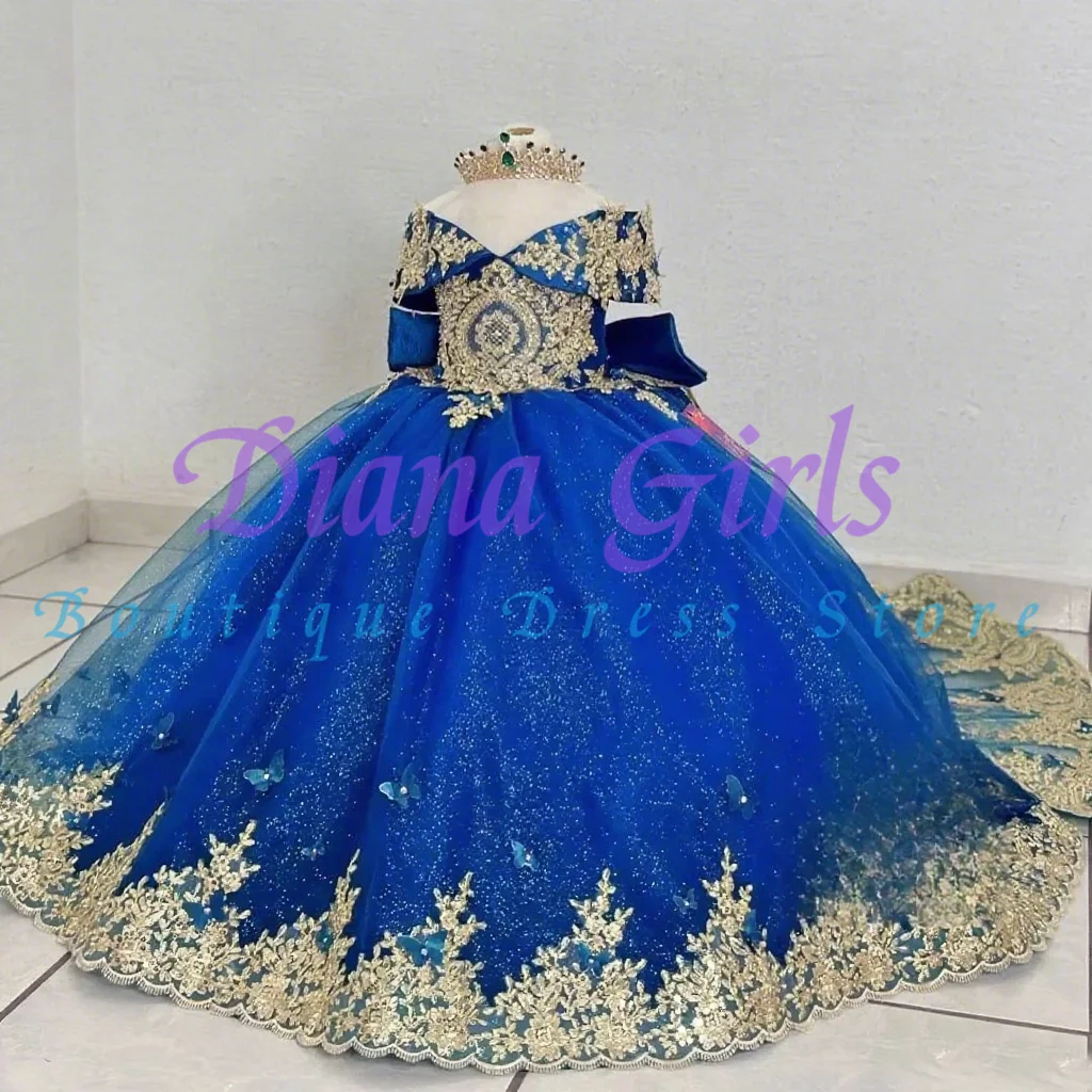 Gorgeous Green Flower Girls Dress Wedding Dresses Off The Shoulder Gold Appliques Kids Birthday Party Dresses Evening Gowns 5