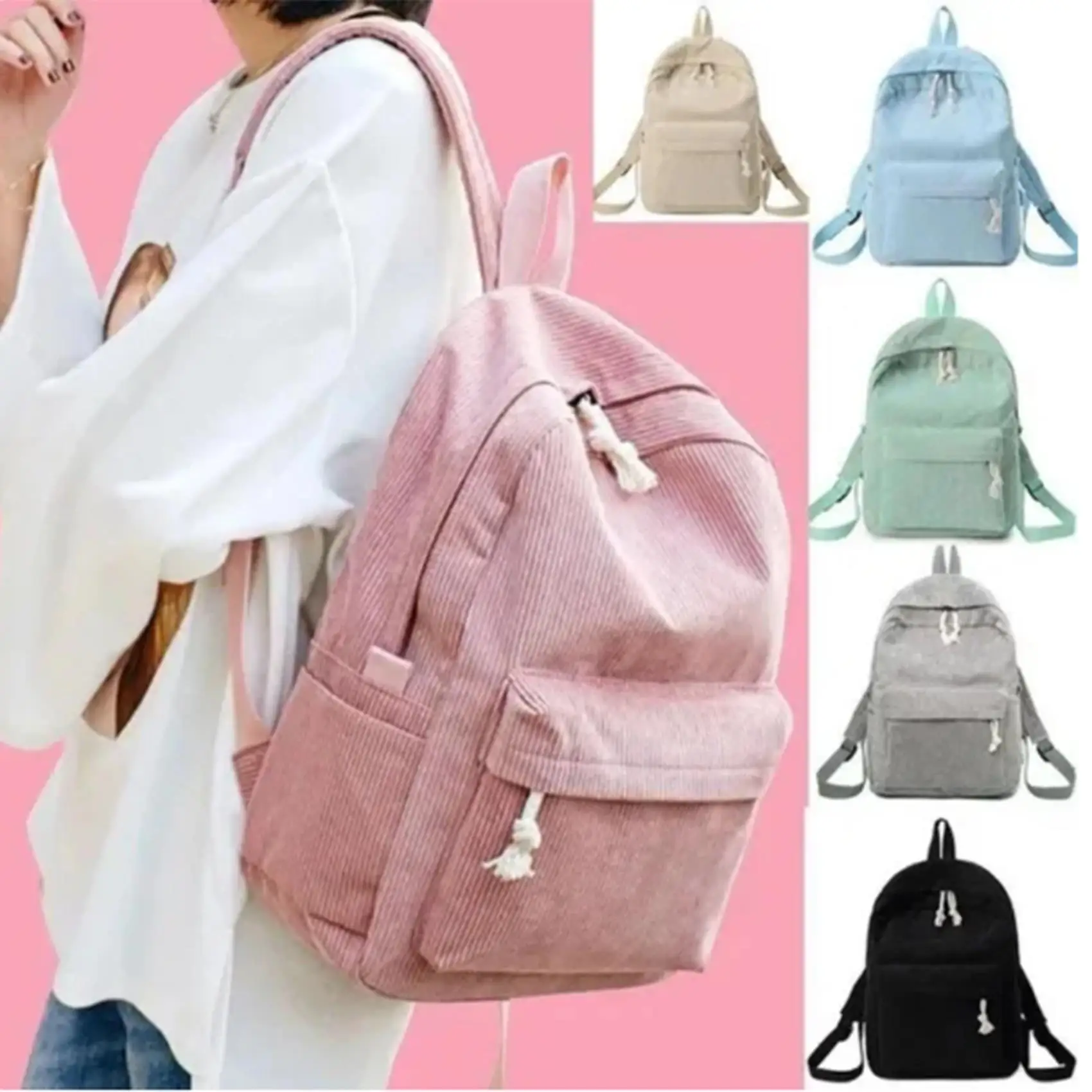 Women Backpack Corduroy Design School Backpacks For Teenage Girls School Bag Striped Rucksack Travel Bags Soulder Bag Mochila
