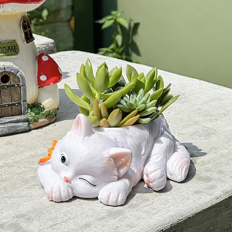الكرتون القط الراتنج اناء للزهور زهور عصاري سطح المكتب الحيوان وعاء النبات حديقة الأواني لوازم حديقة بوتينغ الديكور