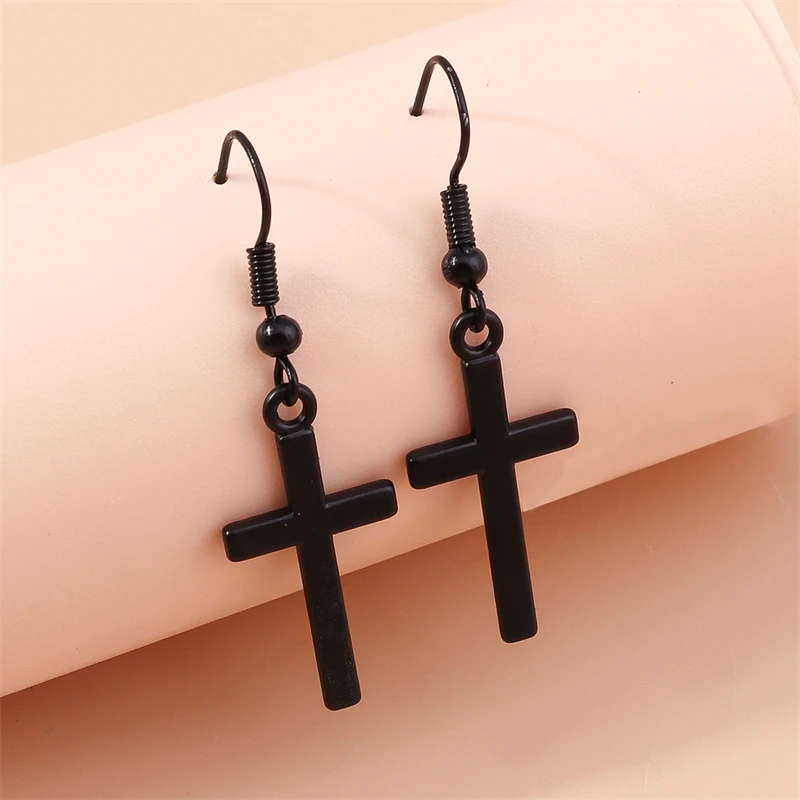Neue Schwarze Kreuz Tropfen Ohrringe für Frauen Gothic Metall Kreuz Baumeln Haken Ohrringe Mädchen Partei Schmuck Zubehör