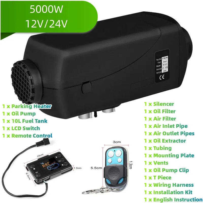 12/24V 5000W Black Plastic Housing LCD Screen Car Parking Heater Car
