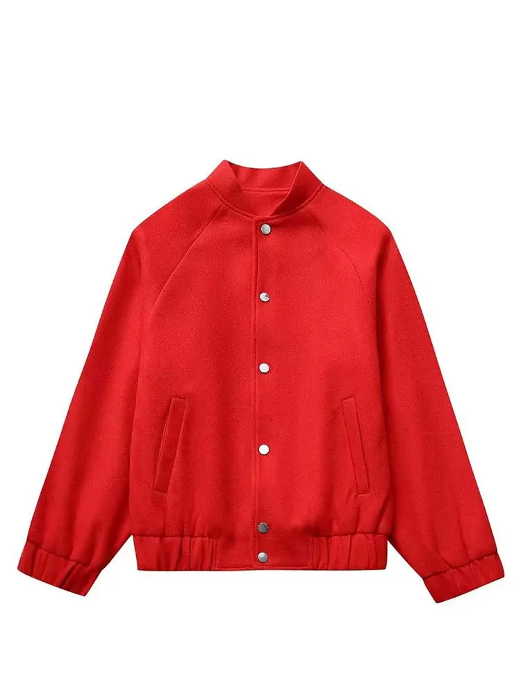 HH Women Red Coat Casual Single Breasted Long Sleeve Female Coats 2025 Fashion Loose O-Neck Office Lady Outwear