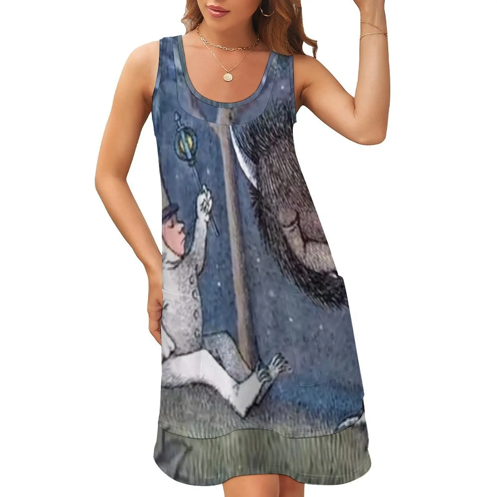 

Wolf Trainer Sleeveless U-Neck Fake Two Piece Dress Summer skirt Women's summer suit clothes for women