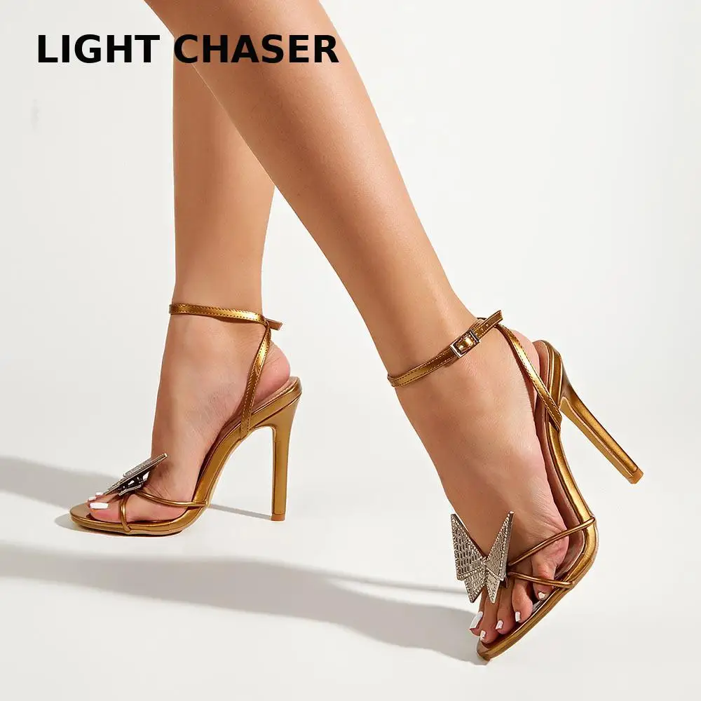 High-heeled Sandals Women's Summer All-match Temperament Rhinestone Butterfly Stiletto Sandals Women's Party Dress Women's Shoes
