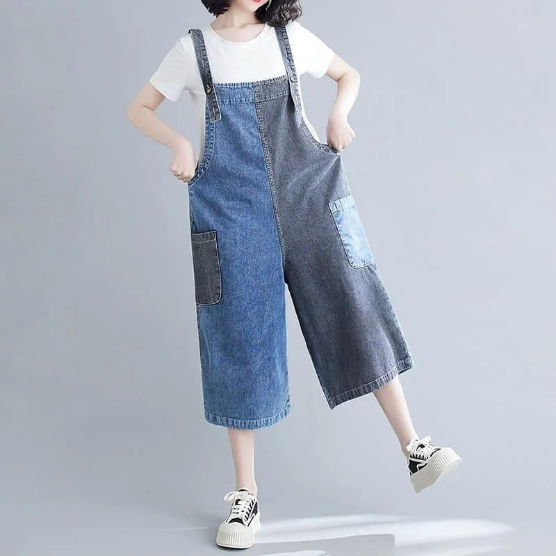 

Denim Jumpsuits for Women Korean Style Vintage Playsuits Wide Leg Pants Loose Trousers Oversized Overalls for Women Clothes