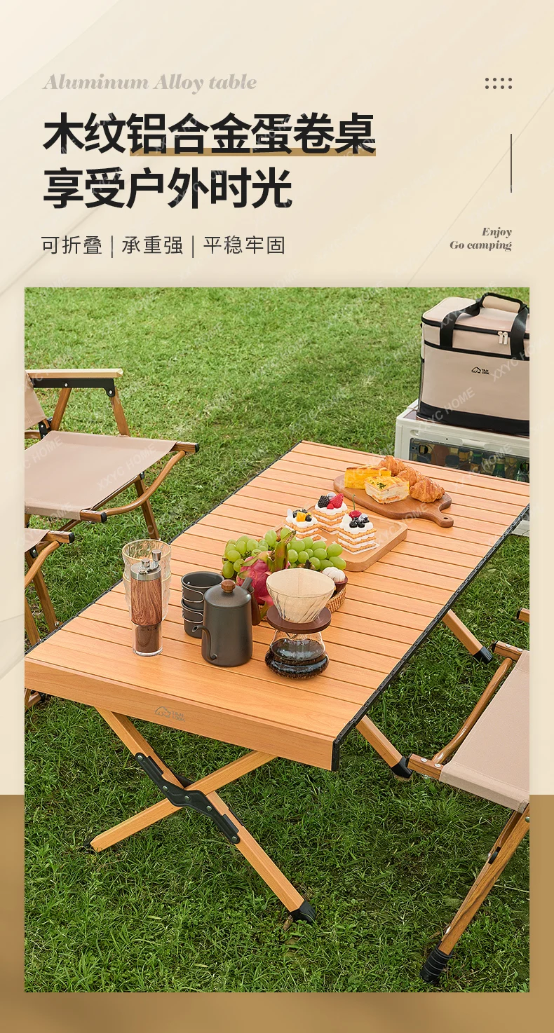 

Outdoor Folding Table Aluminum Alloy Picnic Table and Chair Portable Camping Egg Roll Table